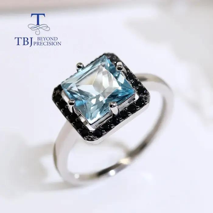 Bague en topaze bleu ciel naturel 2026, carrée 8 mm, en argent sterling 925, avec pierre précieuse véritable, design simple pour femme, bijoux fins pour le quotidien