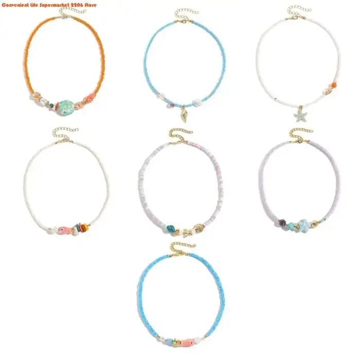 Collier bohème coloré réglable en cristal artificiel et perles pour femmes et filles occasions spéciales festival plage tenue décontractée