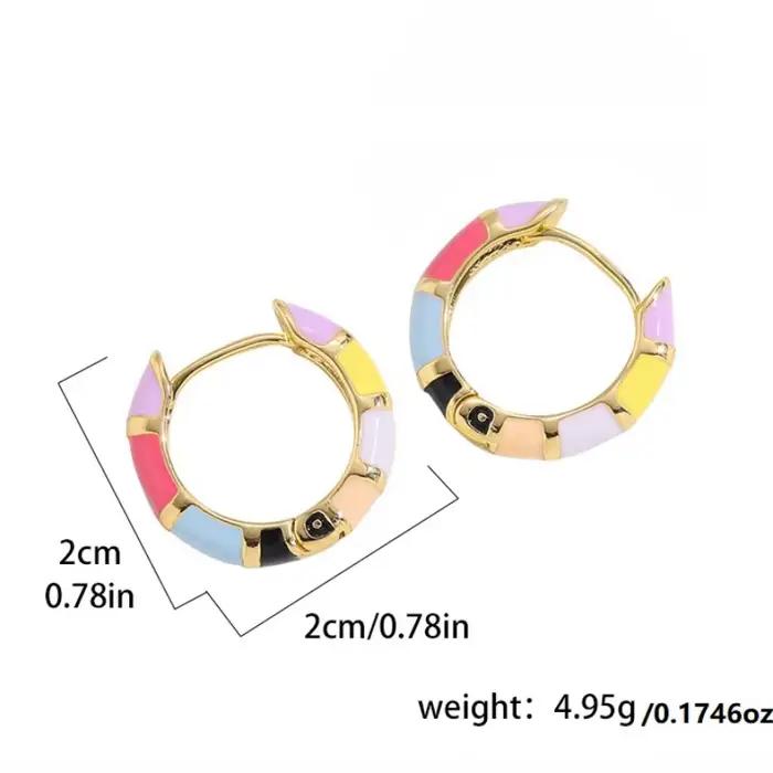 Boucles d'oreilles Huggies en émail coloré pour femmes, boucles d'oreilles minuscules plaquées or, cercle rond, mignon, document arc-en-ciel, nuit