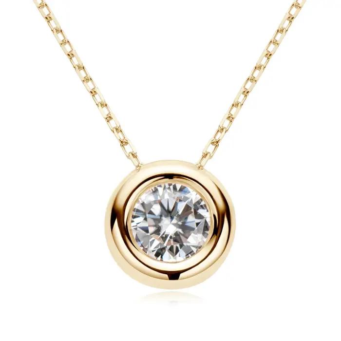 Lnngy 6.5mm lunette ronde Moissanite pendentif collier pour femmes 925 en argent Sterling clavicule