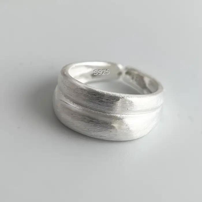 Bagues en argent Sterling 925 pour femmes et hommes, anneau ouvert ovale large et brillant, cadeau d