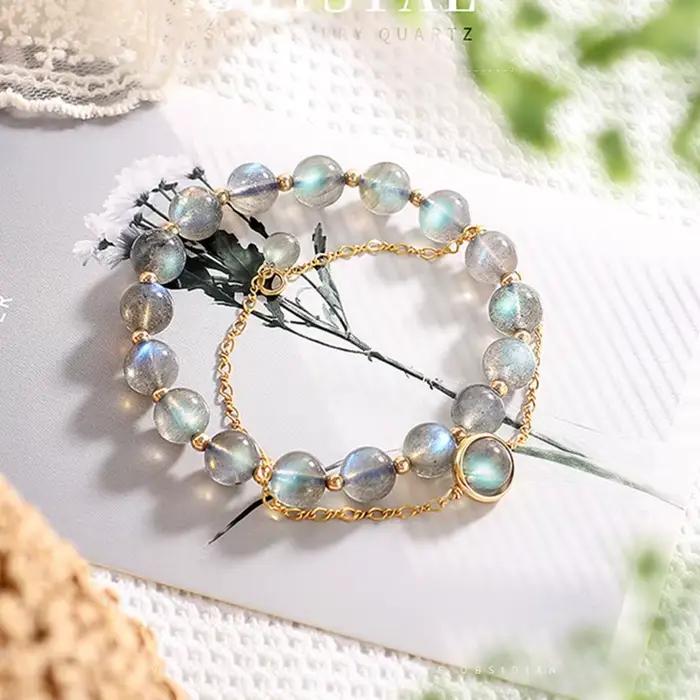 ITSMOS Bracelet Labradorite naturelle cristal 14K or rempli guérison spirituelle élégant