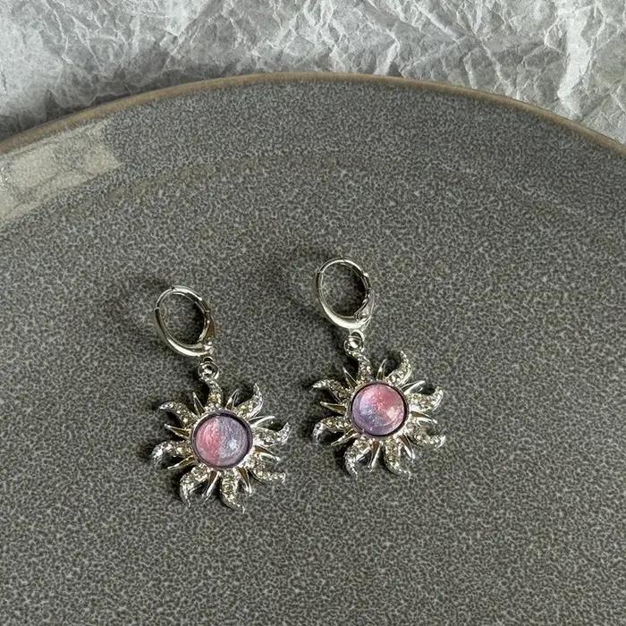 Y2K Sun Moon – boucles d'oreilles créoles en acier inoxydable pour femmes