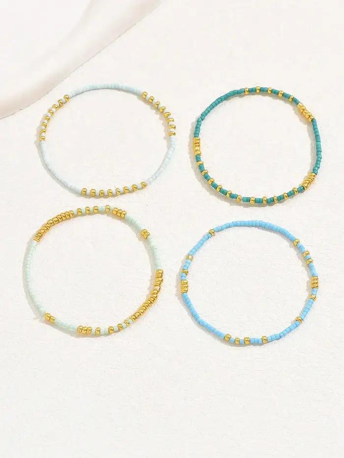 Ensemble de bracelets extensibles en perles de rocaille de couleur Turquoise