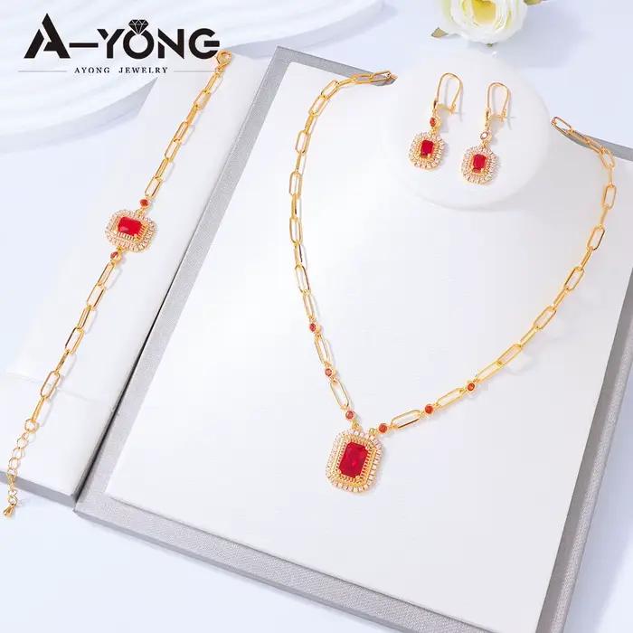 Ensemble de bijoux éthiopiens plaqués or 24 carats avec zircone italienne collier bracelet boucles d'oreilles mariage femmes occasions spéciales