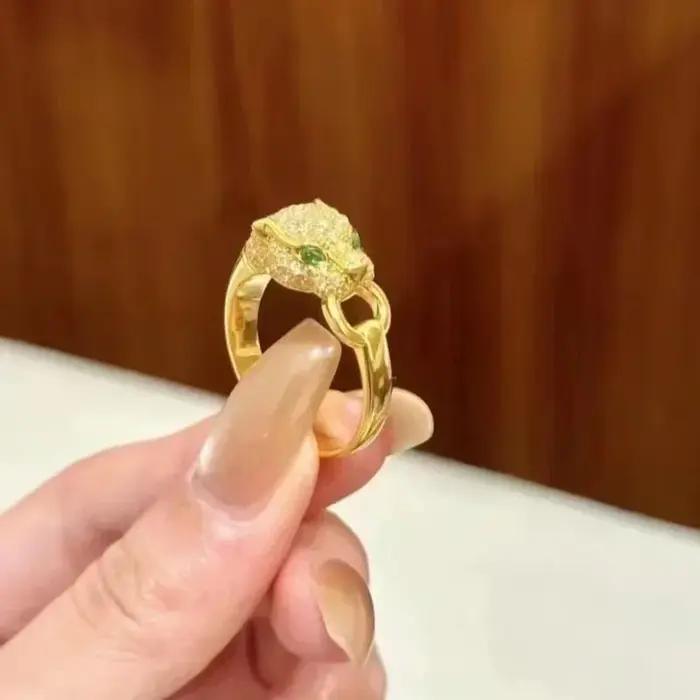 Bague tête de léopard en or véritable 18 carats AU750