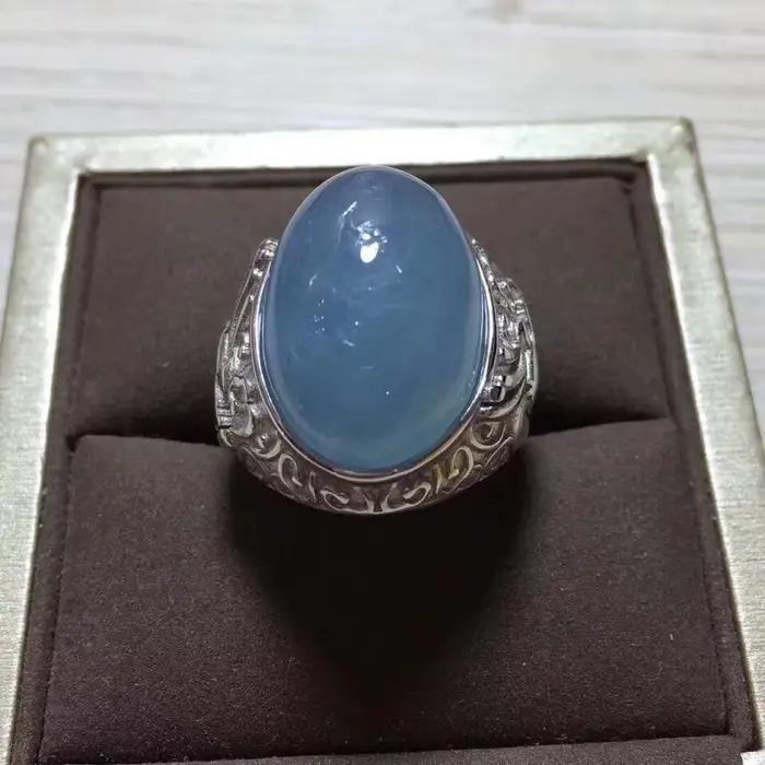 Bague en aigue-marine bleue naturelle, anneau réglable, 20x15mm, perle de cristal, pierre précieuse du brésil, en argent Sterling 925, à la mode, AAAAA