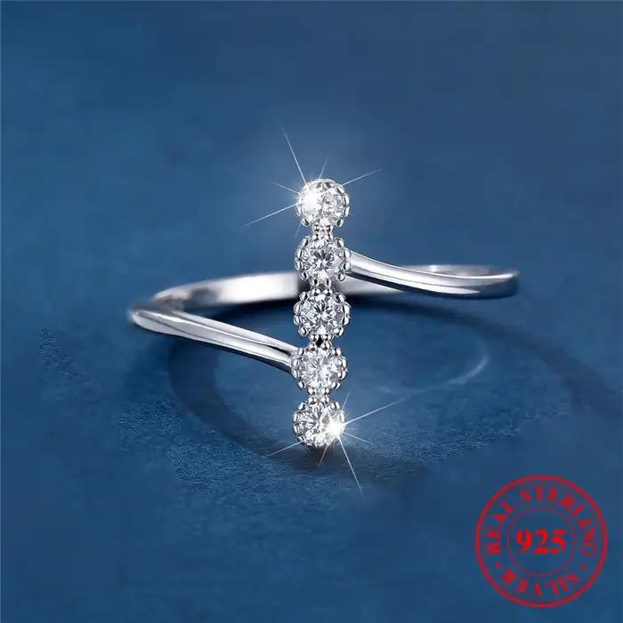 Bague de fiançailles ronde en argent regardé 925 véritable pour femme