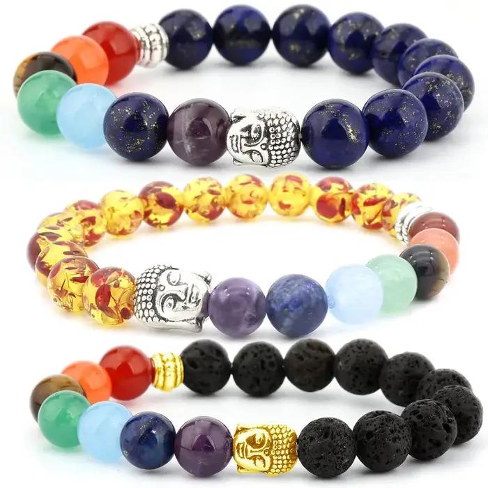 Bracelet 7 Chakra avec carte de signification pour hommes et femmes