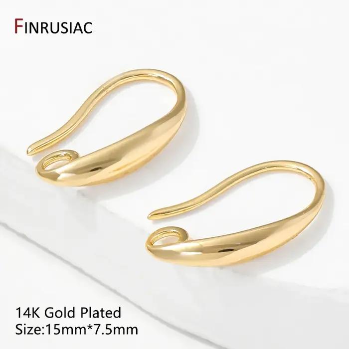 Crochet de boucle d'oreille lisse en laiton plaqué or 14K, fil d'oreille pour fournitures de fabrica