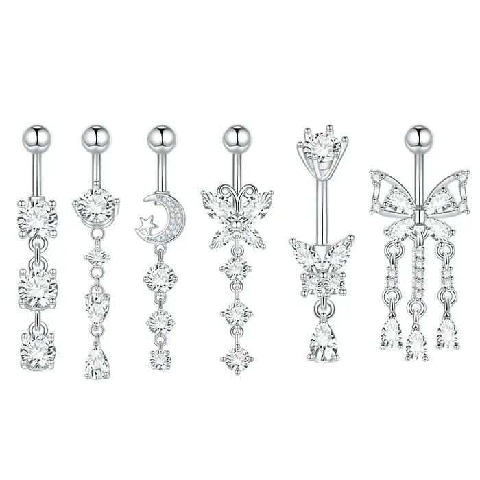 Anneau de nombril en zircone cubique avec finition plaquée argent pour femmes bijoux de corps élégants pour occasions spéciales