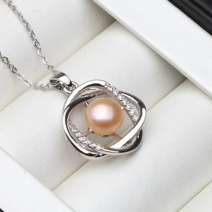 Pendentif en argent sterling 925 avec perles d'eau douce noires pour femme, cadeau d'anniversaire et mariage, bijou hypoallergénique, design unique plante, perles bouton, fin et sophistiqué
