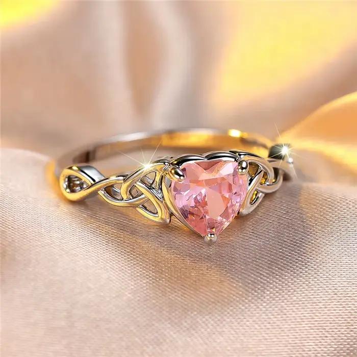 Bague de fiançailles en forme de cœur en pierre de Zircon bleu pour femme