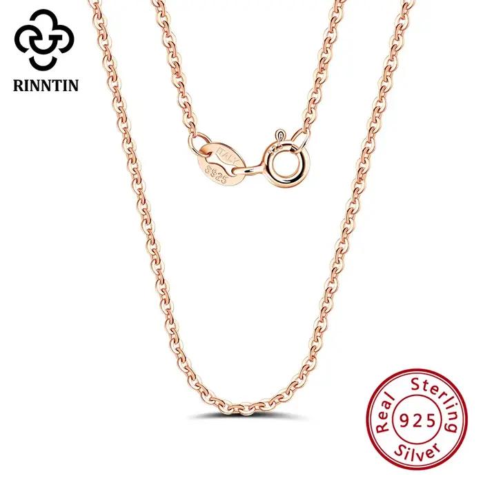 Rinntin or Rose 925 en argent Sterling mode câble lien chaînes collier pour femmes mince cou chaîne accessoires bijoux SC06