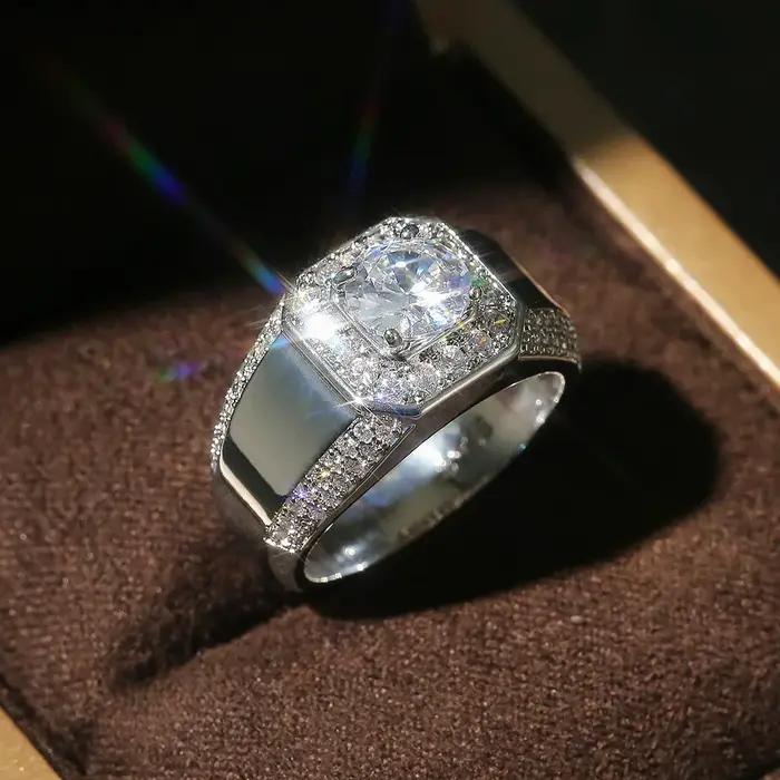 Luxe 925 en argent Sterling hommes AAA cristal Zircon pierre bague de mariage brillant Noble fiançailles
