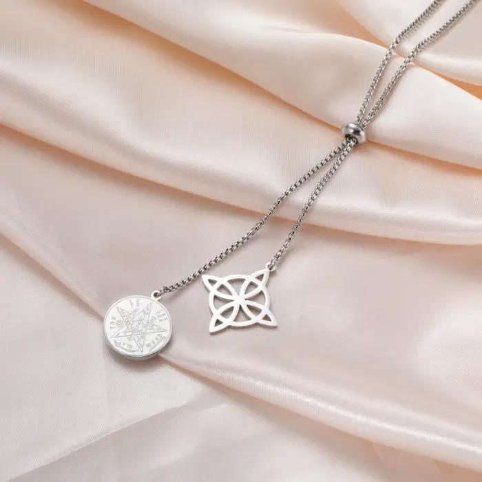 Collier Pendentif Nœud de Sorcière Wicca Tetragrammaton Pentacle pour Femme