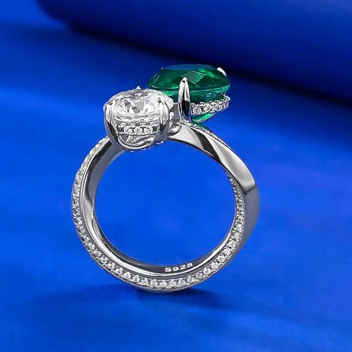 Bague en argent sterling 925 sérénité et élégance vintage avec émeraude et diamants à haute teneur en carbone pour femmes occasions spéciales anniversaires