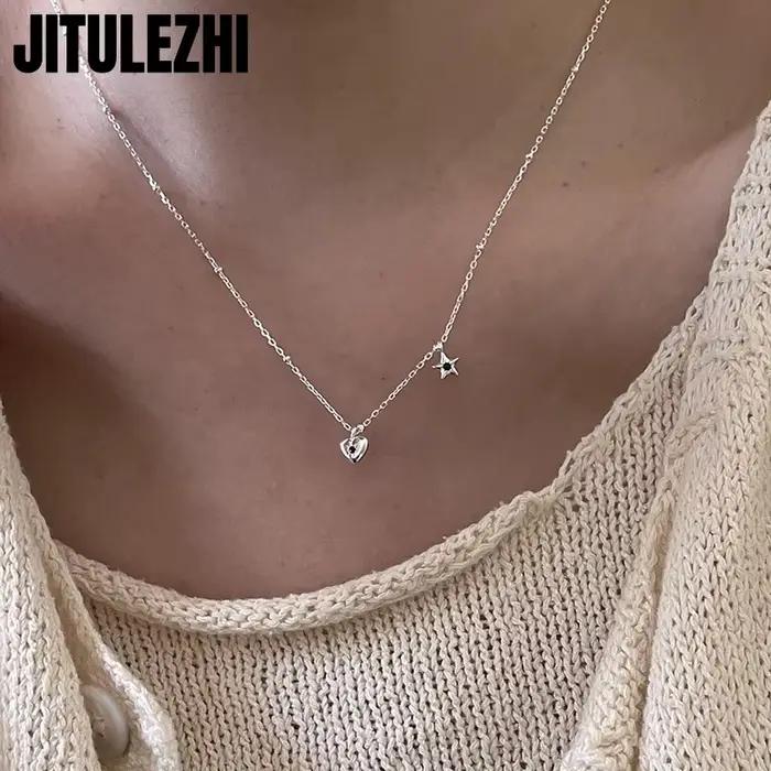 Collier pendentif en argent Sterling 925 avec zirconium blanc et cristal pour femmes bijoux d'amour élégants et simples pour occasions spéciales