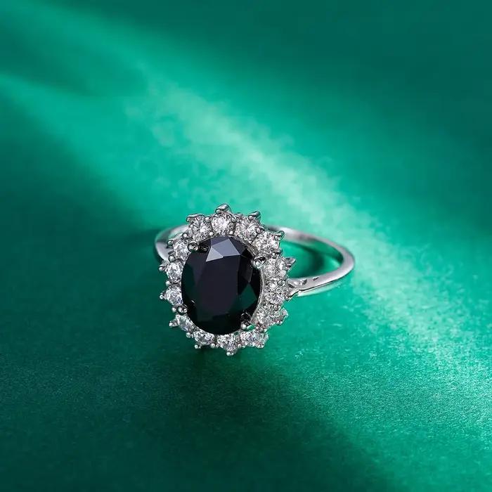 Trumium – bague Diana en argent Sterling 925, 3ct, avec pierres précieuses noires, ovale, de luxe, pour femmes, bijoux de personnalité