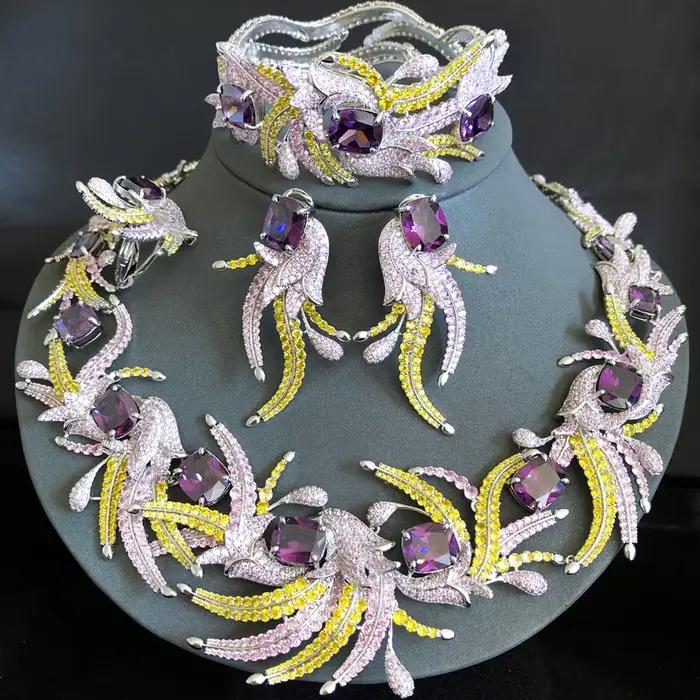 Ensemble de bijoux Missvikki en plaqué platine avec zircone cubique pour mariage nigérian et occasions spéciales femmes