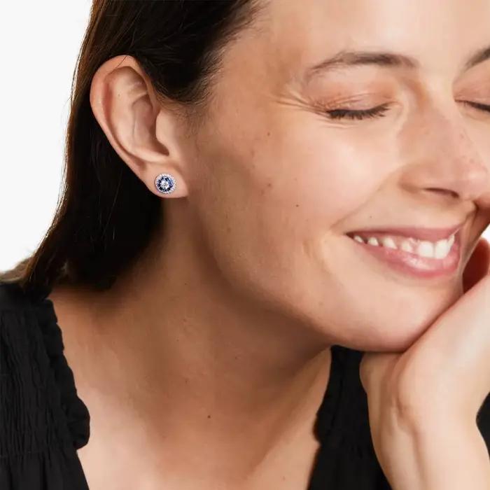 Bague en or blanc 9K/14K/18K avec saphir de laboratoire et diamant