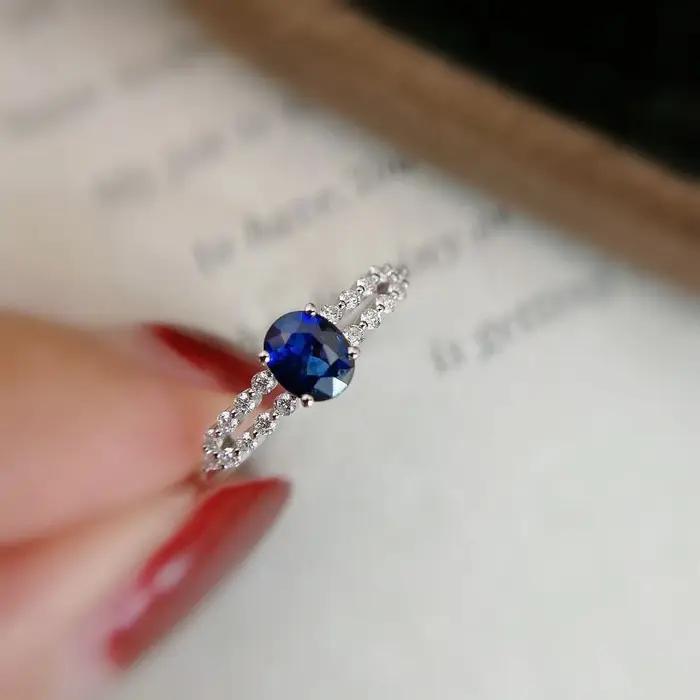 Bague saphir diamant incrusté d'argent 925 pour femme