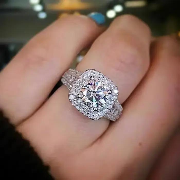 Bague en argent Sterling 925 avec Zircon carré et diamant, cadeau d'anniversaire pour fête de fiançailles et Banquet pour dames