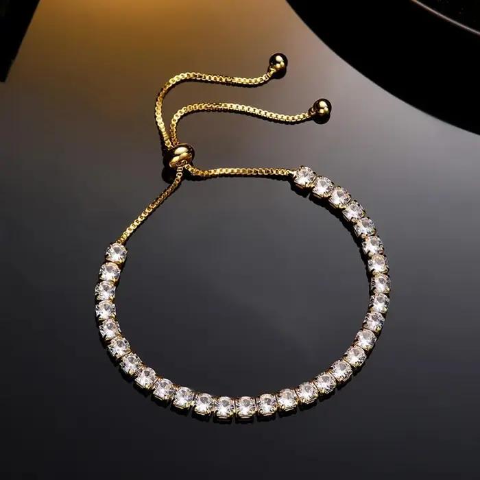 Bracelets de tennis pour femme plaqués or 18 carats avec zircone cubique réglables pour occasions spéciales et quotidien