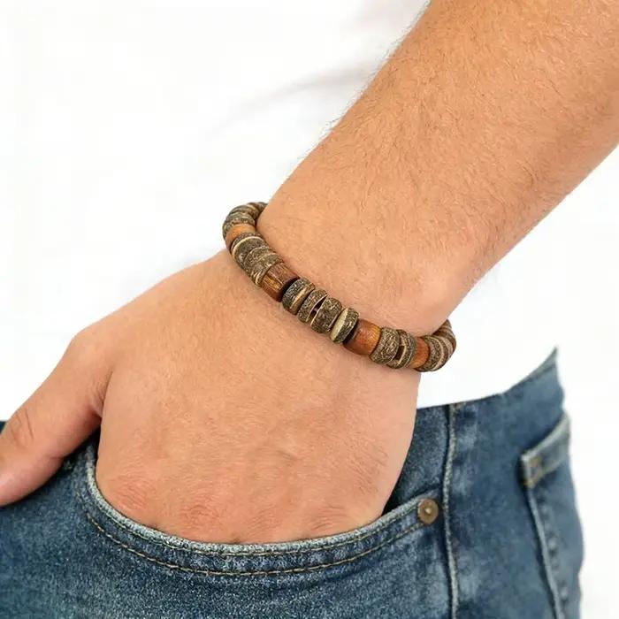 Bracelet artisanal en perles de noix de coco naturelles et en bois, unisexe, 4 couleurs au choix, léger, confortable, énergie et guérison, bracelet en brins