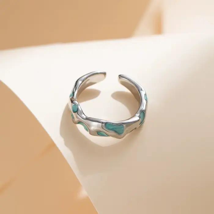 Bague ouverte argentée style bohème avec incrustation émail turquoise ajustable pour femme idéale pour le quotidien et les occasions spéciales