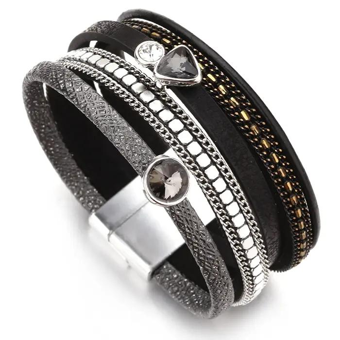 Bracelet en cuir cristal multicouche bohème personnalisable pour femmes occasions spéciales wrap bracelet ajustable tension diverse styles