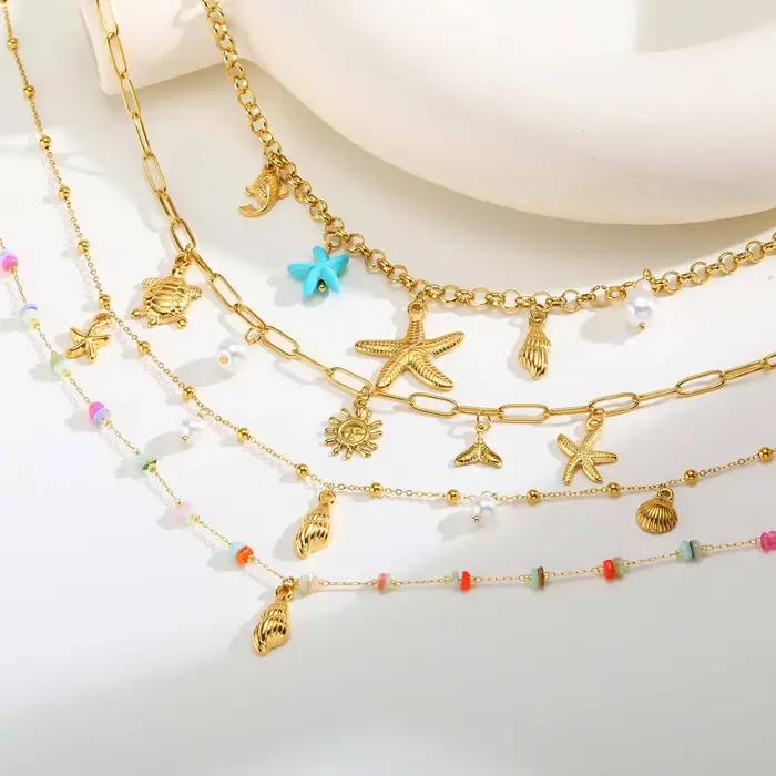 Collier chaîne de perles en pierre naturelle multicolore fait à la main pour femmes
