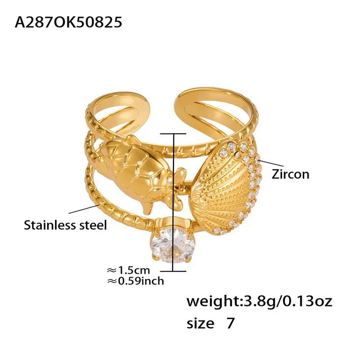 Bague en forme de cœur en Zircon rouge et vert pour femmes, en acier inoxydable 316, plaqué or, gros anneau serpent ouvert, bijoux tendance pour filles