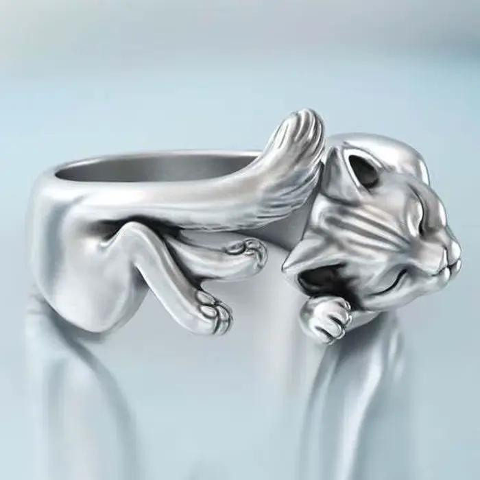 Nouveau Vintage mignon chat anneaux femmes bijoux cadeau d'anniversaire à la mode taille ouverte 925 bague en argent Sterling fille accessoires de fête KOFSAC