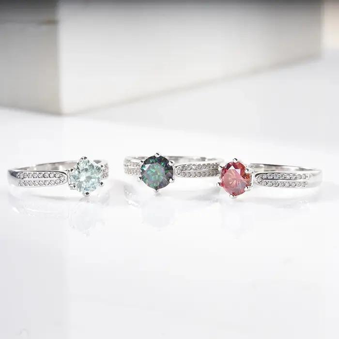 1ct rond plaqué or blanc 18K 100% 925 argent Moissanite bague diamant Test réussi bijoux femme fille cadeau