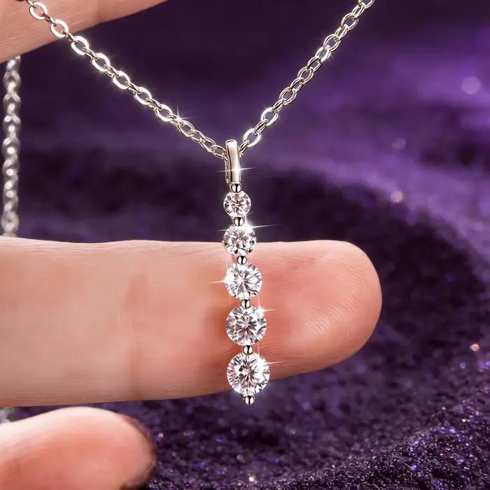Collier pendentif IOGOU en or 14 carats rempli d'or, moissanite ronde couleur D 0,92 carats, pour femme, avec barre à 5 pierres, certifié GRA, cadeau de bijoux
