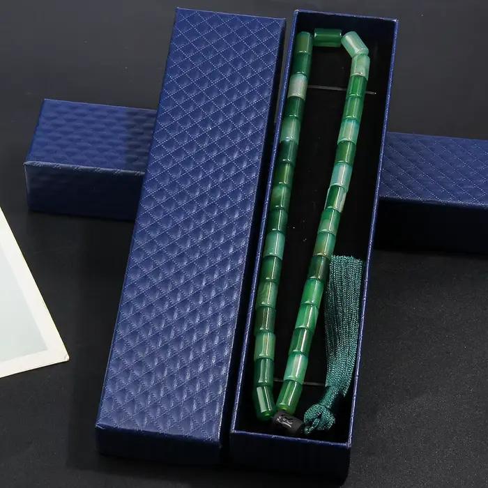 Bracelet de prière en perles d'agate 8 * 12 mm avec bracelet pendentif pompon vert - un cadeau idéal pour l'Eid al Fitr et le Ramadan