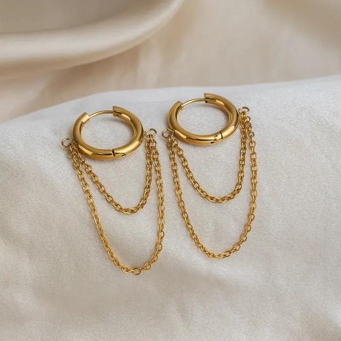 C.citybeauty Boucles d'oreilles créoles élégantes au design moderne en acier inoxydable avec chaîne épaisse et