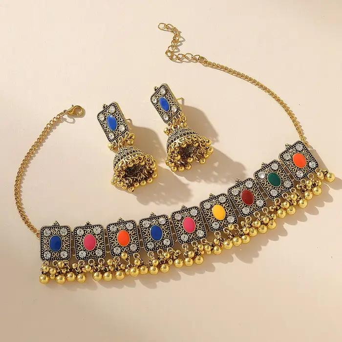 Ensemble de bijoux géométriques creux en or ethnique pour femmes