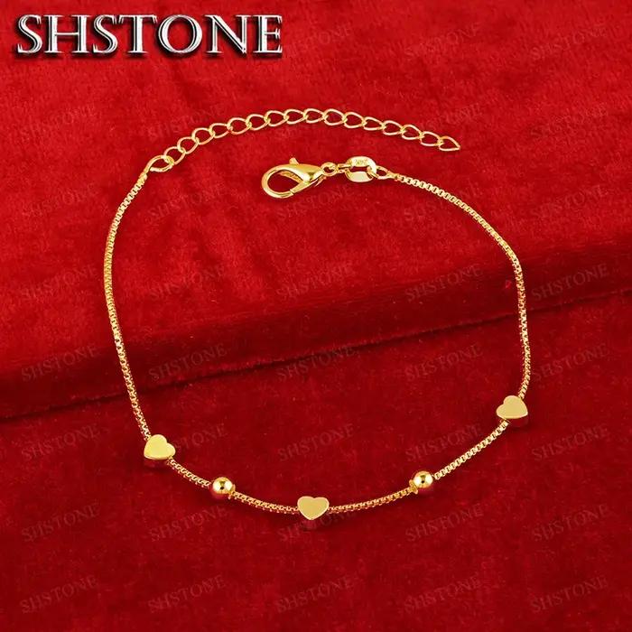 Bracelets en or 18 carats avec petites perles en forme de cœur pour femme