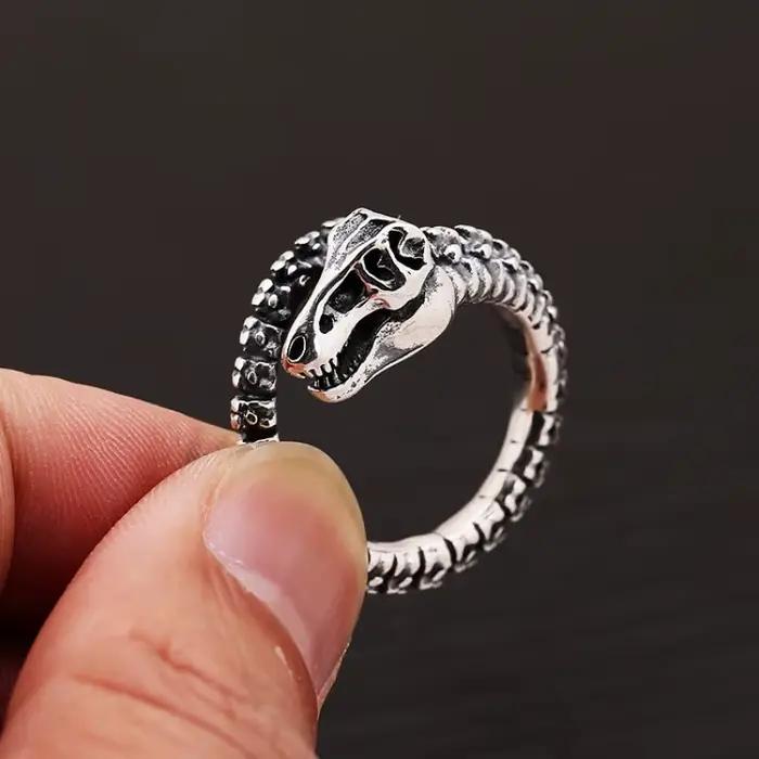 Buyee 925 en argent Sterling dinosaure os anneau audacieux grand anneau de déclaration pour hommes f
