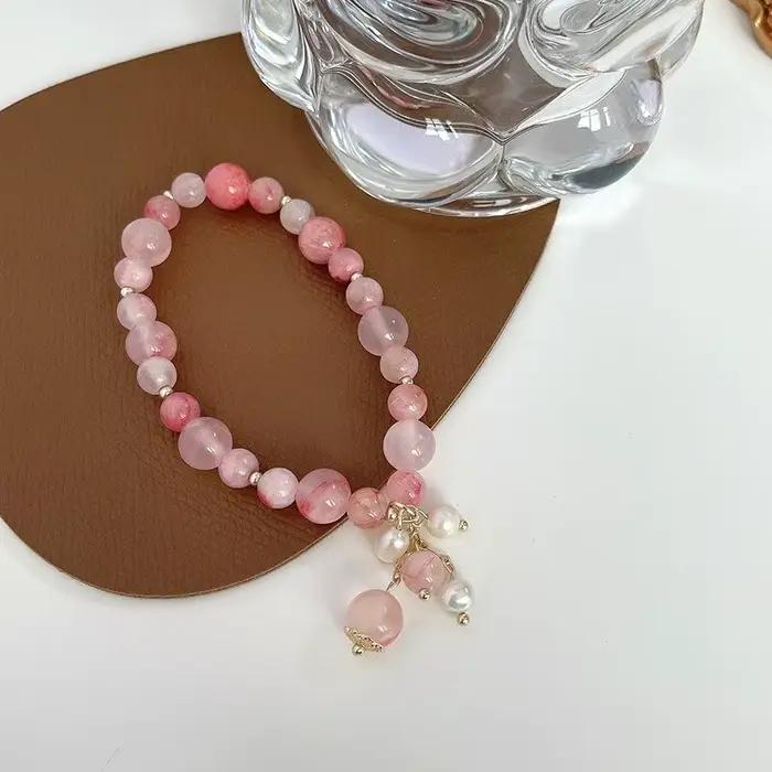 Bracelet en Pierre Naturelle et Clip Rose pour Femme