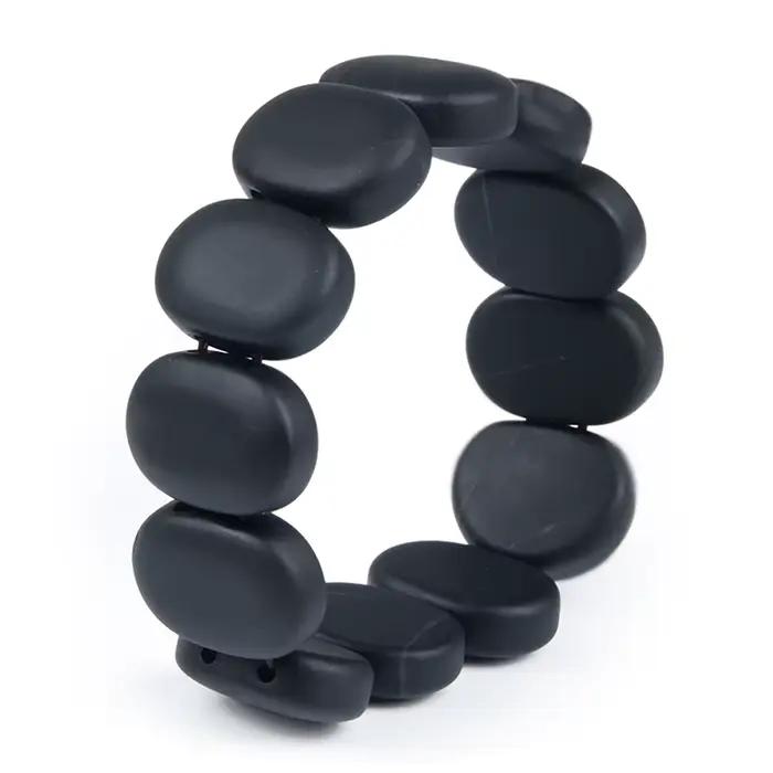 Bracelet à breloques en pierre naturelle Bian pour homme, véritable pierre plate ronde noire Biankr, cadeau de bijoux