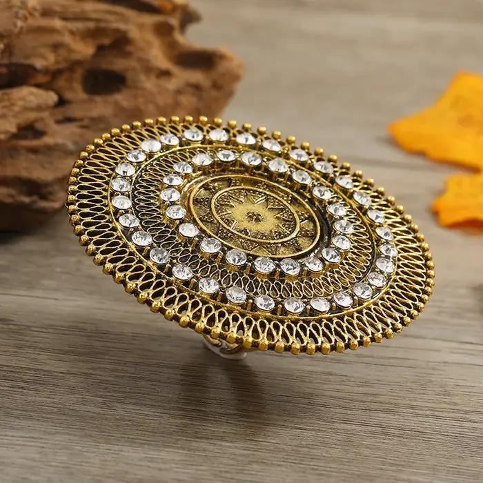 Grand anneau rond ethnique Antique en or pour femmes
