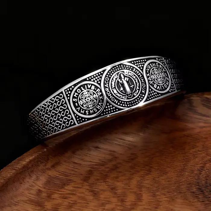 Bracelet de protection Saint Benoît en acier inoxydable 316L, amulette religieuse vintage pour hommes et femmes, bijoux cadeaux, dropshipping