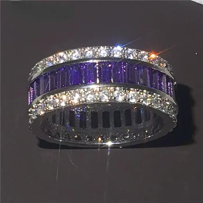Bague de fiançailles et de mariage en or blanc 14 carats pour hommes et femmes