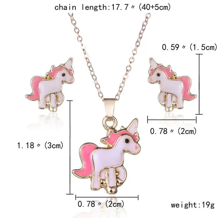 Ensemble de bijoux cheval animal de dessin animé en émail pour femmes et filles collier boucles d oreilles occasion spéciale