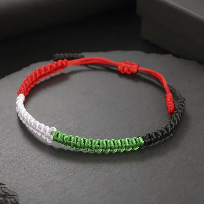 Bracelet en corde tressée drapeau palestinien avec perles en pierre naturelle pour femmes et hommes occasions spéciales