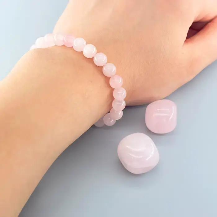 Bracelets extensibles en pierre naturelle de Quartz, poudre de Rose naturelle, purifie l'âme, bijoux, perles pour amoureux des femmes