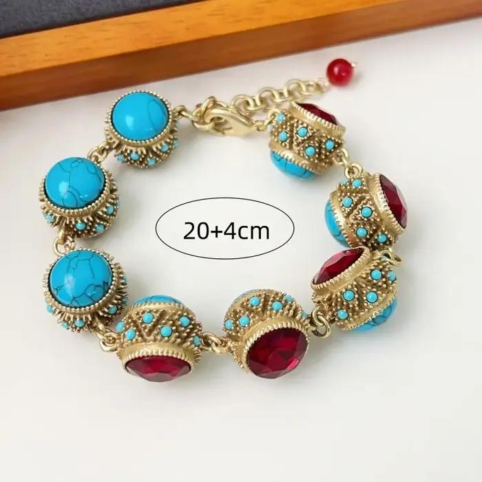 Bracelet BoHEME Retro Turquoise et Rubis Style Palais Luxe Vintage Geometrique pour Femmes Occasions Speciales